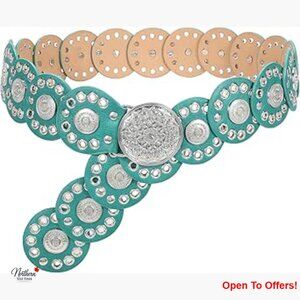 PU Leather Western Belt with Concho Disc Design for Women